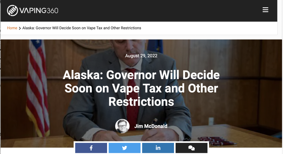 美国阿拉斯加州：州长将就电子烟税做出决定