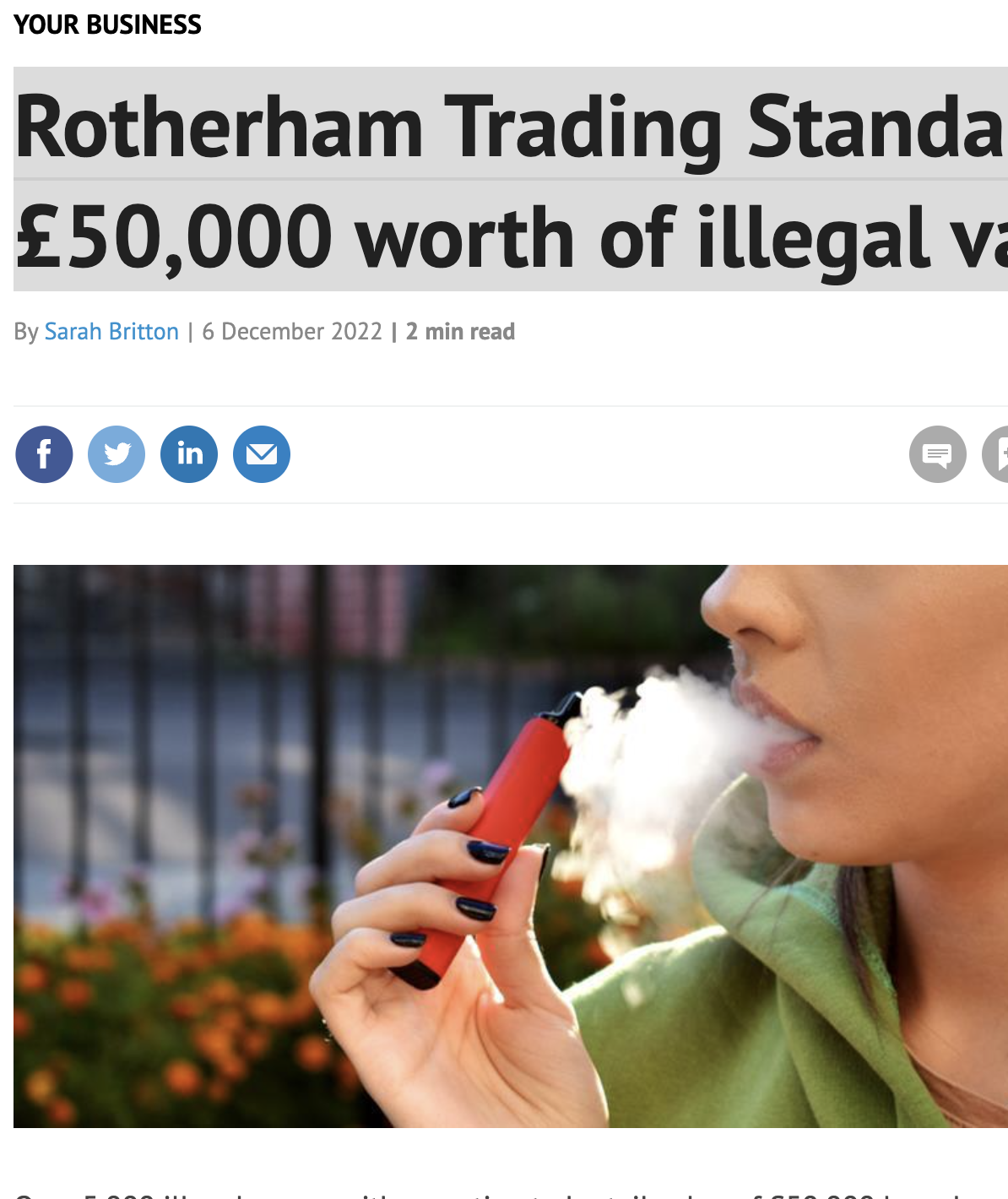  Rotherham Trading Standards 没收了价值 50,000 英镑的非法电子烟