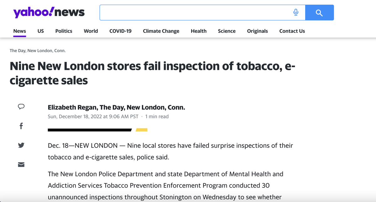 美国康涅狄格州九家商店未能通过电子烟销售检查