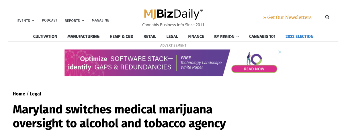 美国马里兰州将医用大麻监管转交给烟酒机构