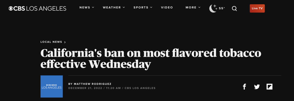 美国加州调味烟草禁令已于12月21日生效