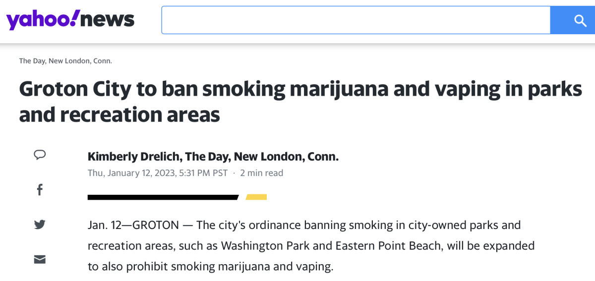美国格罗顿市公园和娱乐区将禁止大麻和电子烟