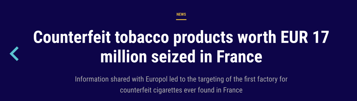 法国查获价值 1700 万欧元的假冒烟草产品