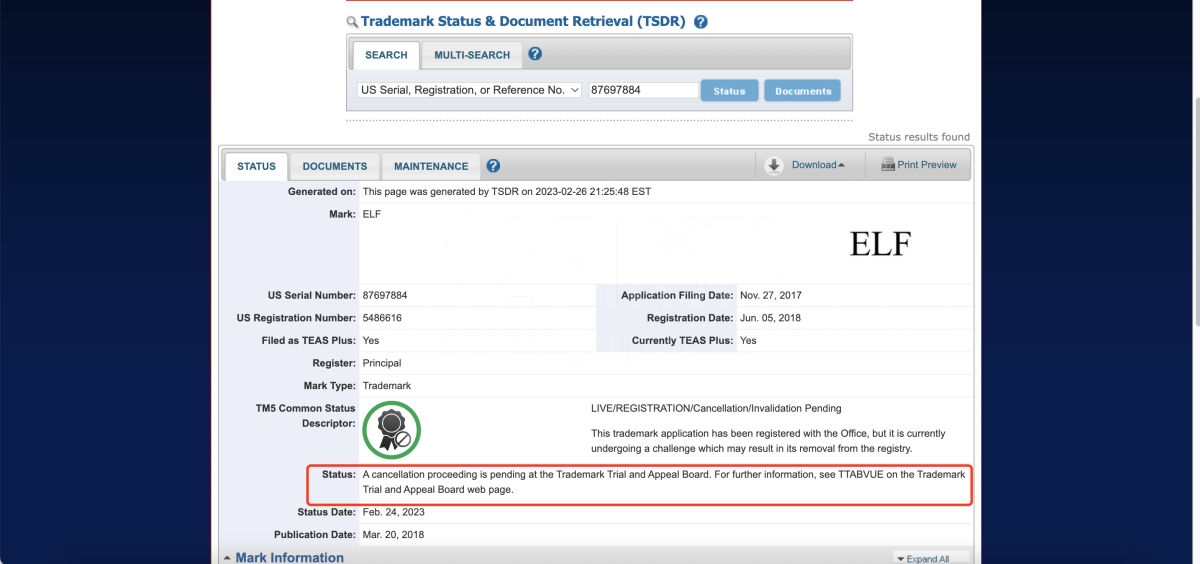 ELFBAR在美经销商已申请撤销“ELF”商标 最快于明年9月取得审判结果