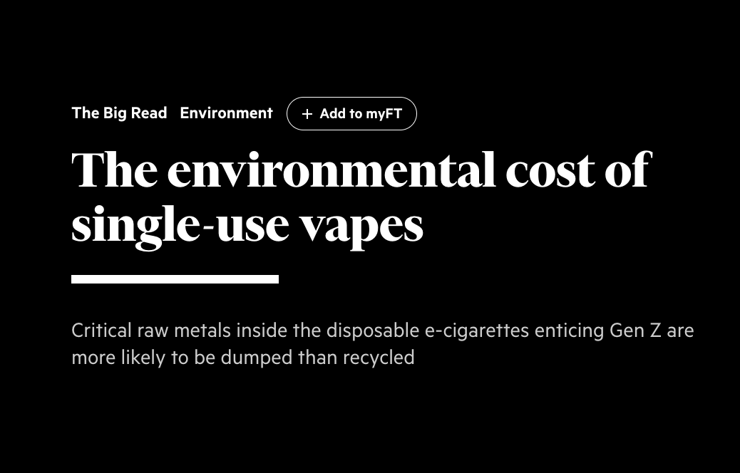《金融时报》发表六千字长文 细述一次性电子烟在英国的问题