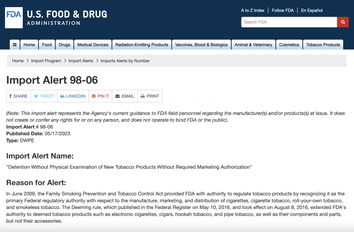 FDA发布“进口警报” 相关品牌可“不经检测”直接扣留