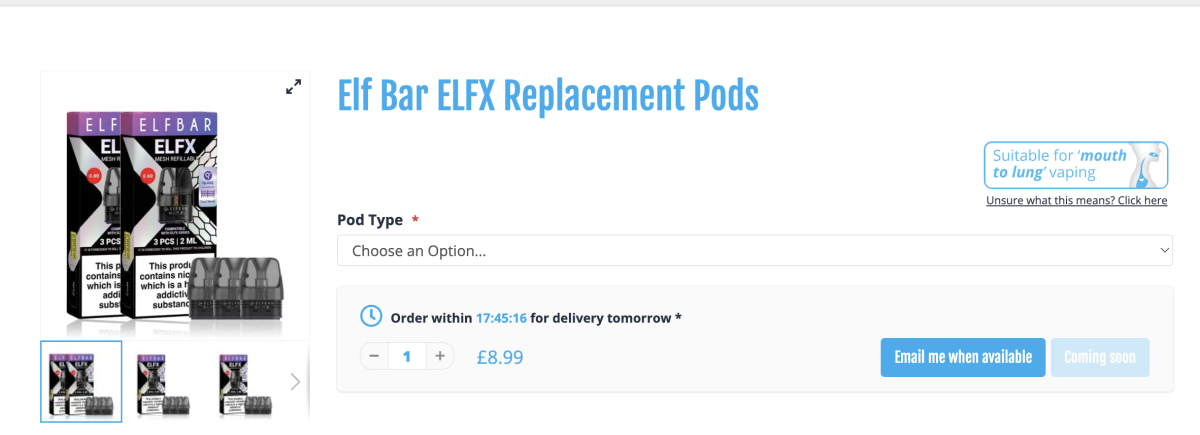 ELFBAR将推出首款可填充烟弹式产品ELFX 售价12.99英镑