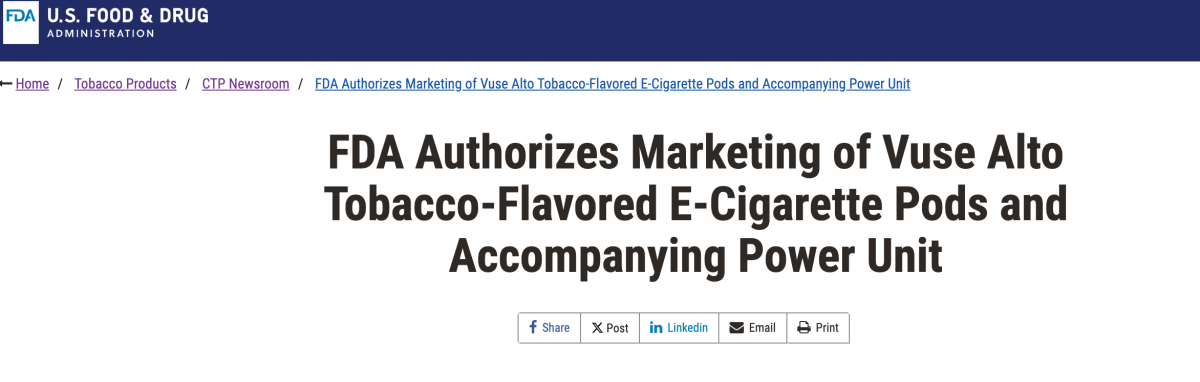 FDA授权7款烟草味Vuse电子烟在美销售 已授权产品增至34款