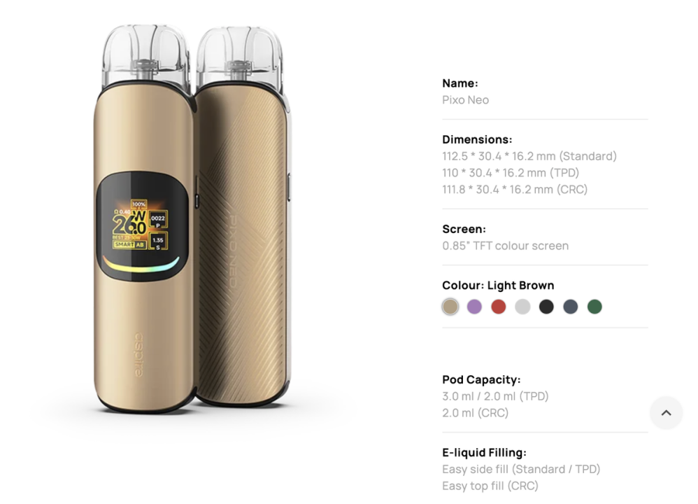 产品｜三种产品尺寸 多款烟弹搭配 Aspire推出开放式电子烟Pixo Neo