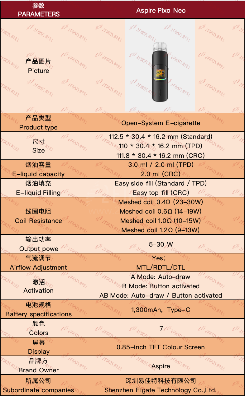 产品|三种产品尺寸 多款烟弹搭配 Aspire推出开放式电子烟Pixo Neo