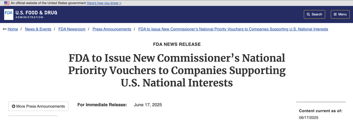FDA设立国家优先审评机制,符合国家优先事项的新药最快1个月获批