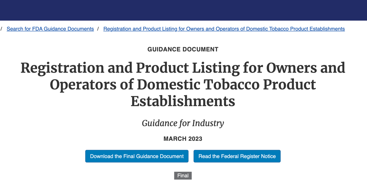 美国FDA：烟草产品清单变动需定期申报，6月30日为关键节点