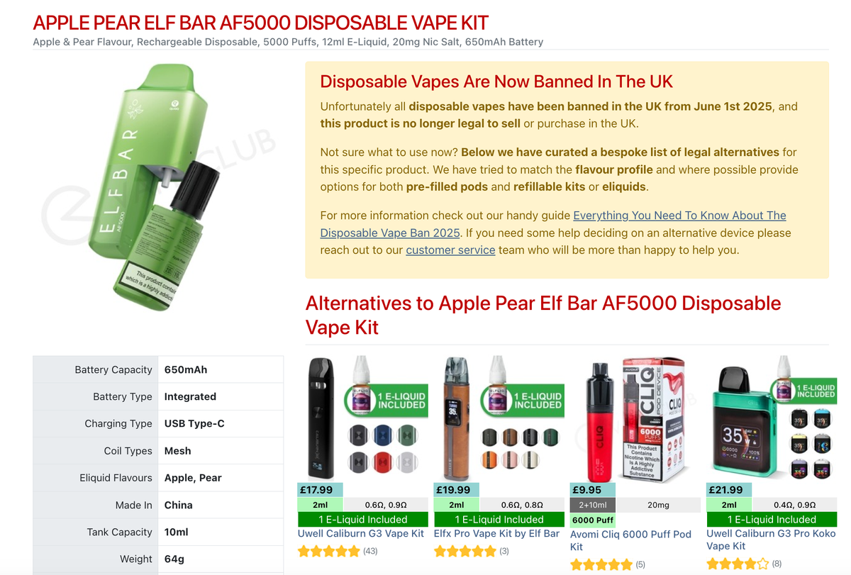 2Firsts观察|英国一次性禁令落地:ELFBAR AF5000停售,可替换版即将上线