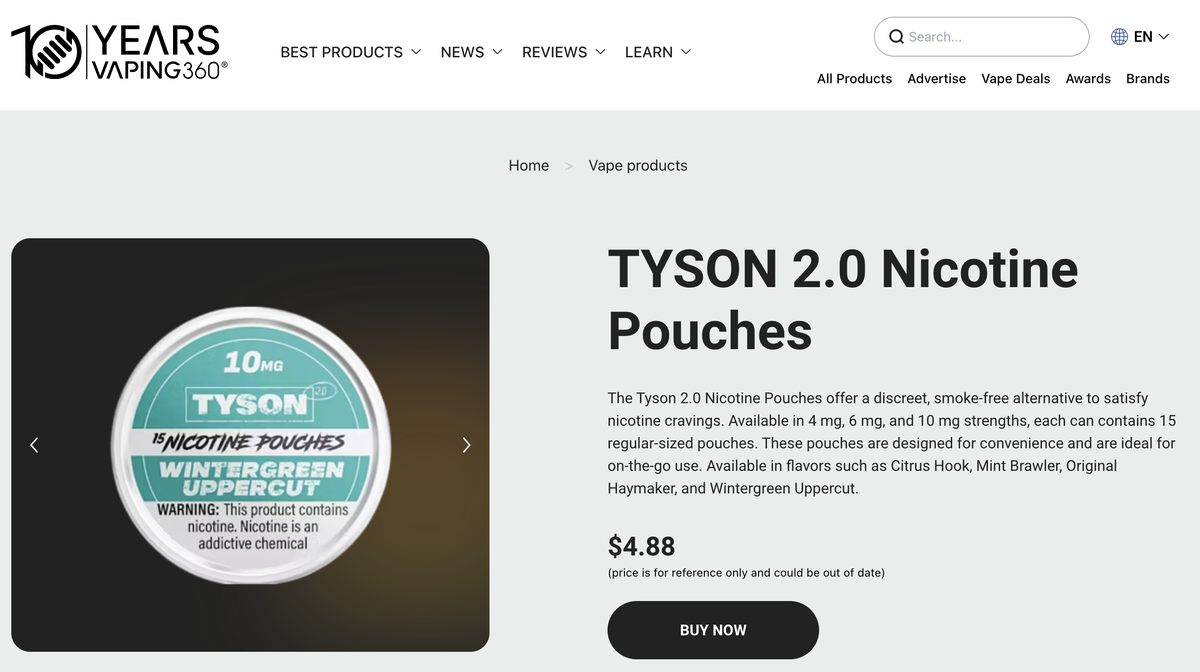 产品|口味以拳击风格命名 泰森电子烟品牌TYSON 2.0在美发售尼古丁袋