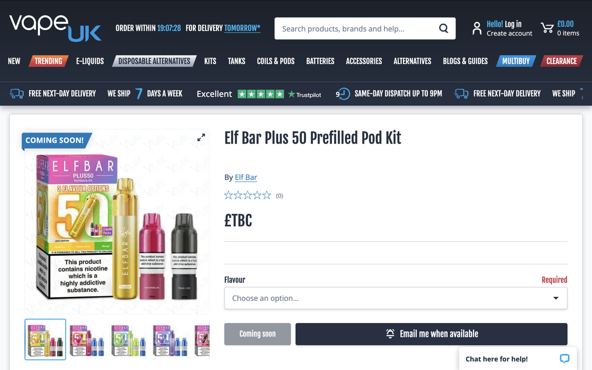 产品｜宣称口数达5万，ELFBAR PLUS 50在英国上市