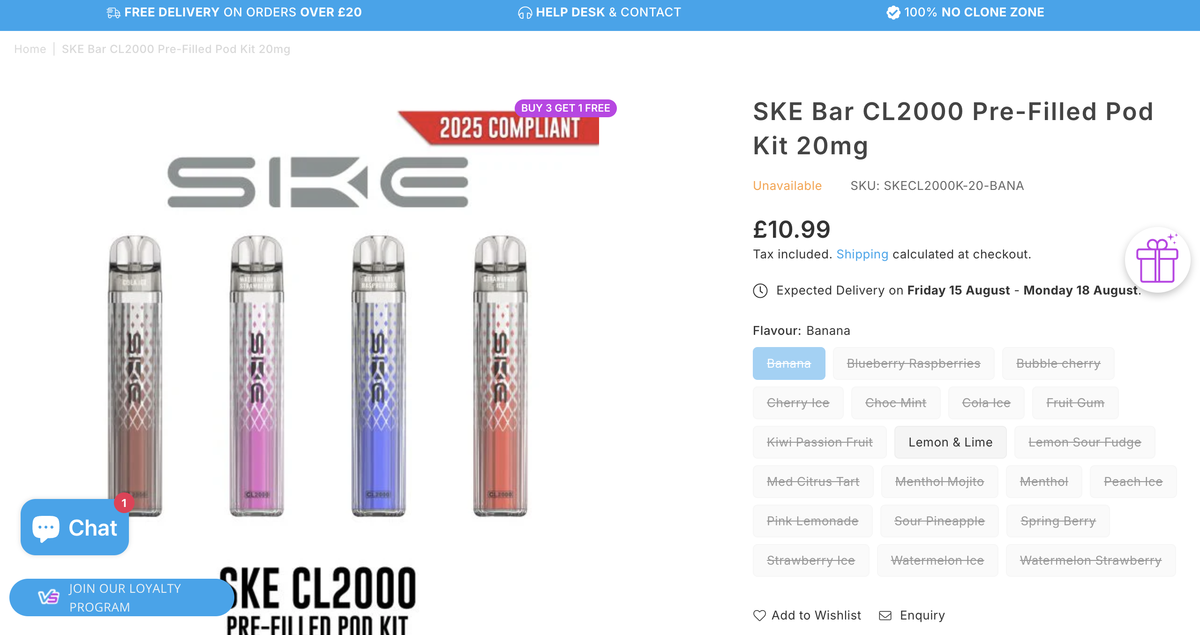 产品|1.8mL+2.2mL双烟弹嵌套设计 SKE在英推出换弹新品CL2000