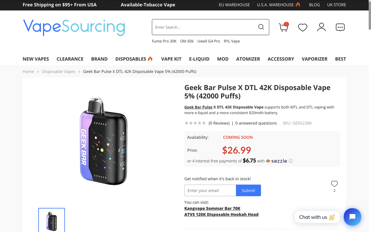 产品|GEEKBAR Pulse X系列在美发布首款肺吸产品,尼古丁浓度达5%